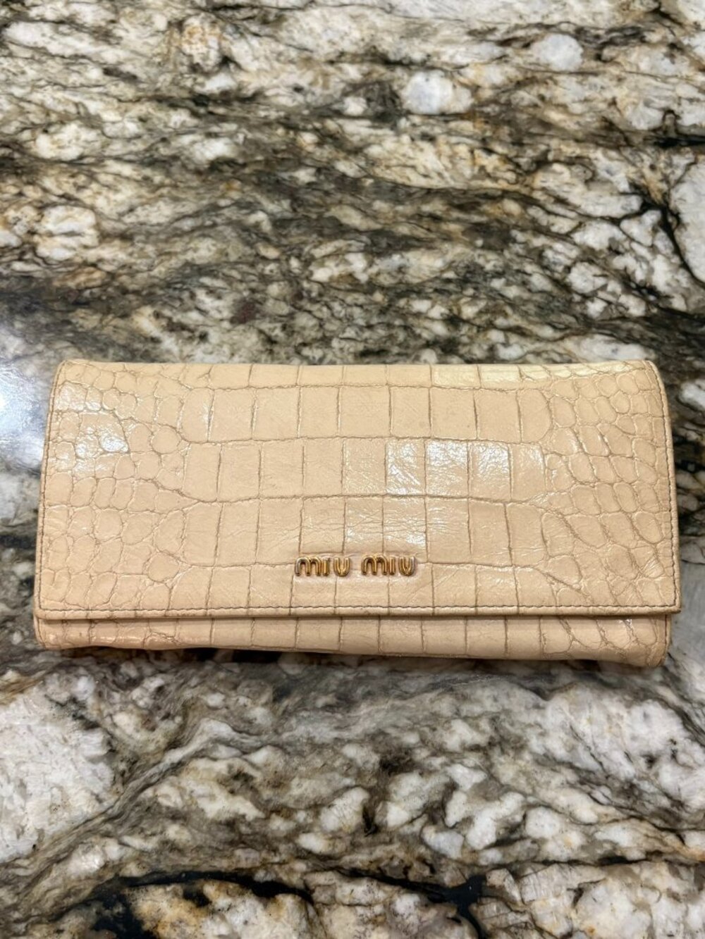 Miu Miu Croc Embossed Leather Continental Wallet